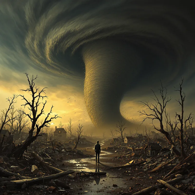 Ominous Tornado and Resilience Amidst Destruction Ominous Tornado and Resilience Amidst Destruction