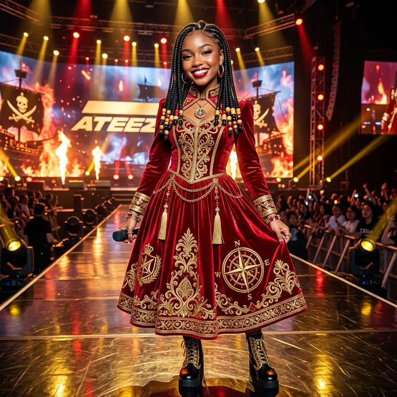 Stylish Red Velvet Dress Inspired by ATEEZ