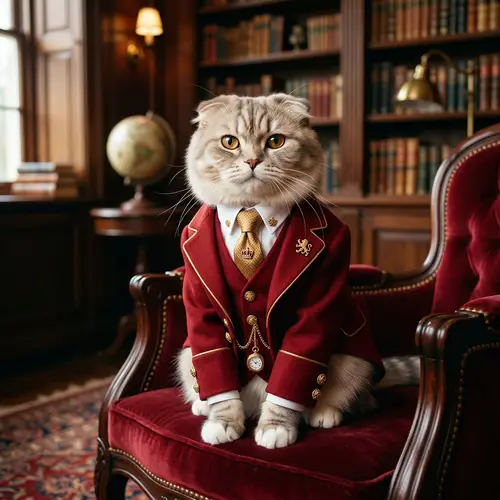 Elegant Red Cat Suit with Gold Detailing