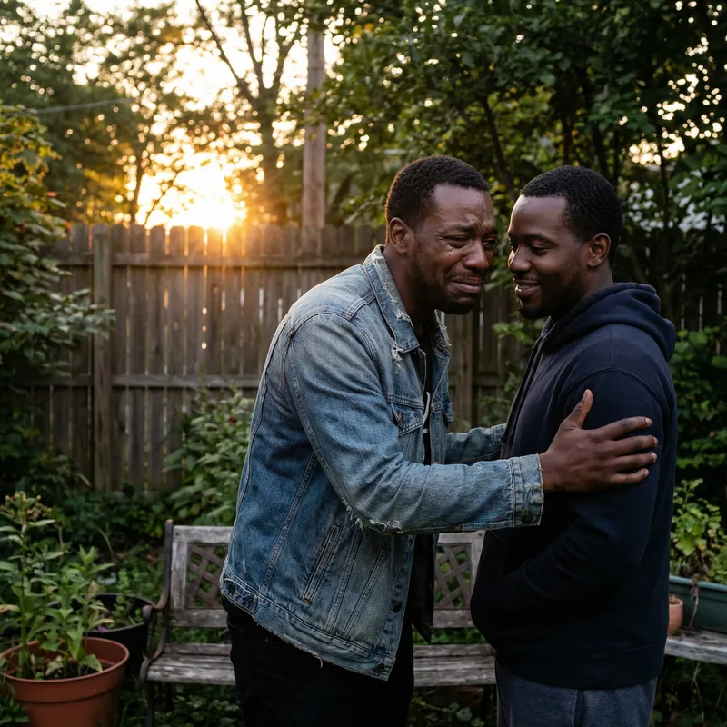 Heartwarming Black Men's Longing Moment Captured in Golden Evening Light