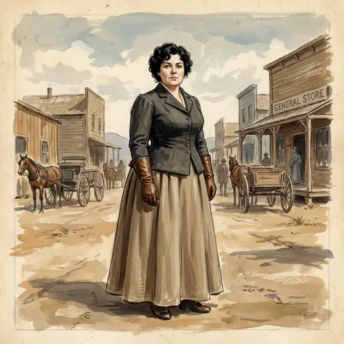 Caucasian Woman in 19th Century Western Village - Gouache Painting Sketch