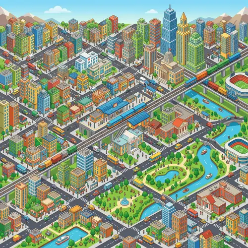 Vibrant Isometric Cityscape Design