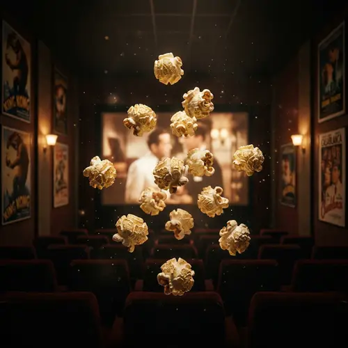Levitating Popcorn in Cinema Room - Captivating Close-Up