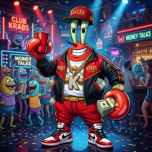 Mr. Krabs in Rapper Style with Red Cup and Jordans