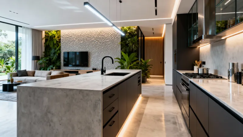 Biophilic Kitchen Living Combo with 2m Island Design