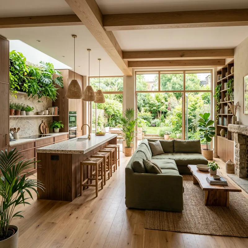 Biophilic Kitchen Living Combo with 2m Island Design