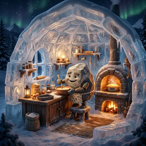 Ice House Baking Cake with Rock | Website Name