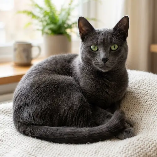 Charcoal Grey Domestic Cat with Bright Green Eyes