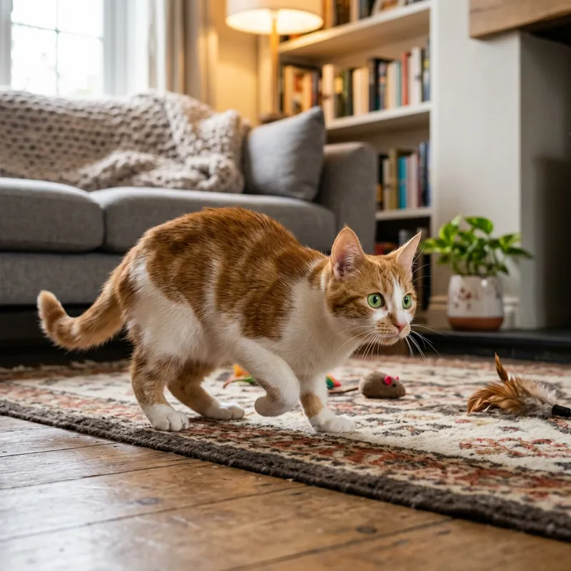 Curious Orange and White House Cat Pouncing