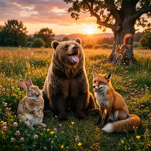 Laughing Animals in Meadow | Joyful Bear, Fox, Rabbit, Squirrel