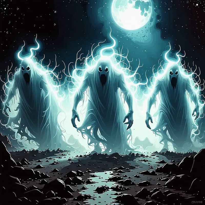 Luminous Evil Ghost Creatures Returning to Darkness