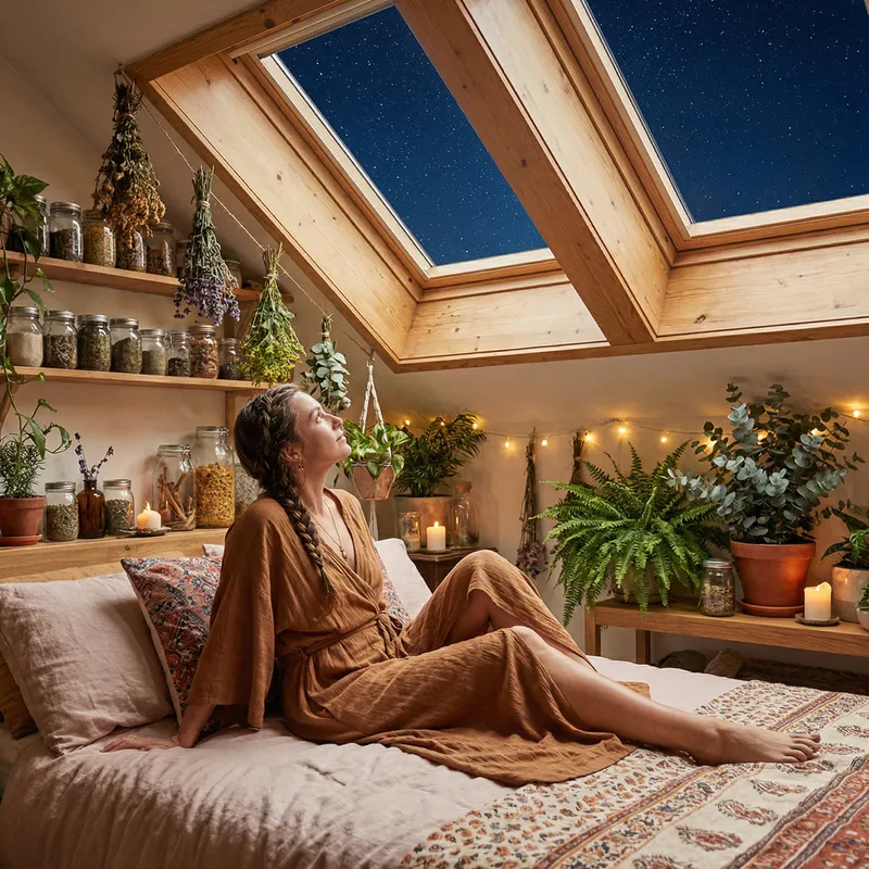 Serene African American Woman Surrounded by Plants and Herbs