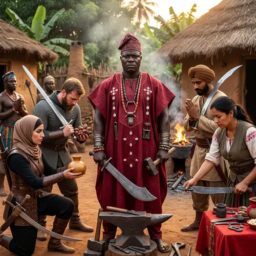 OGUN, African Deity of Iron & Warfare Surrounded by Warriors