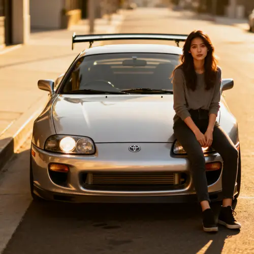 Women in Sitting Position with Toyota Supra MK4