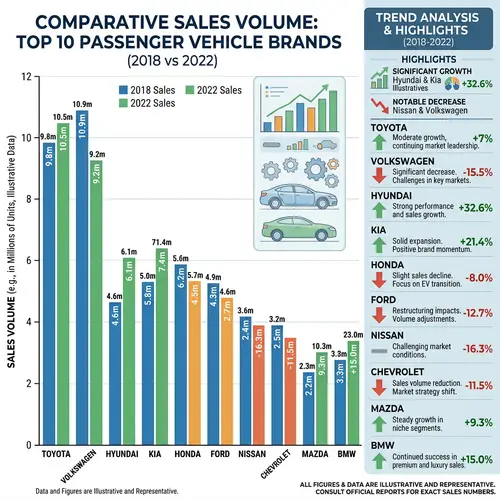 Comparative Analysis of Top 10 Car Brands Sales 2018 vs 2022