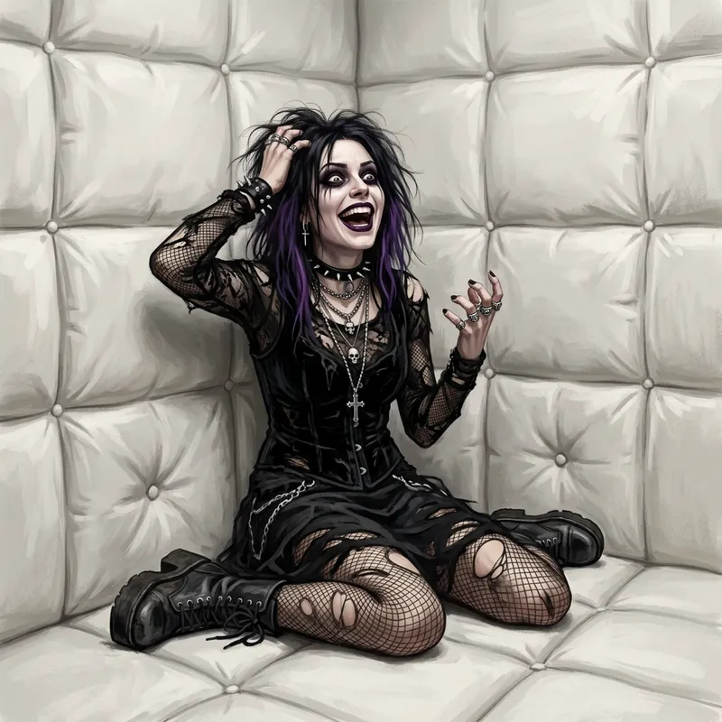 Goth Woman in Padded Room - Digital Art