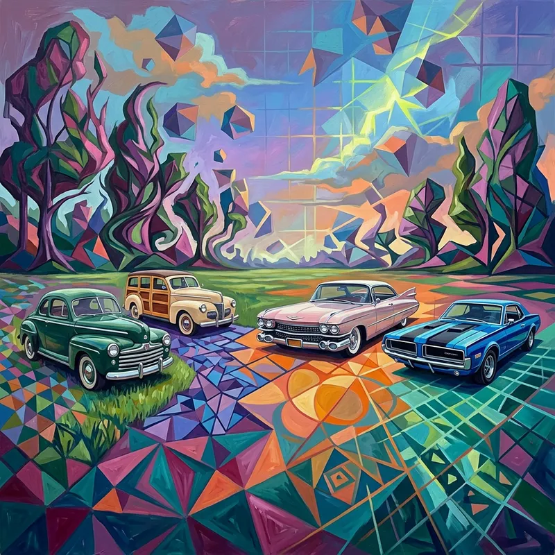 Vintage Cars in Surrealistic Field Display