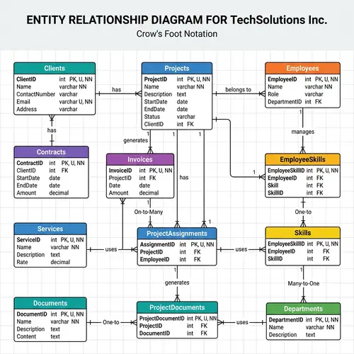TechSolutions Inc. ERD: Entities, Attributes, Relationships Explained