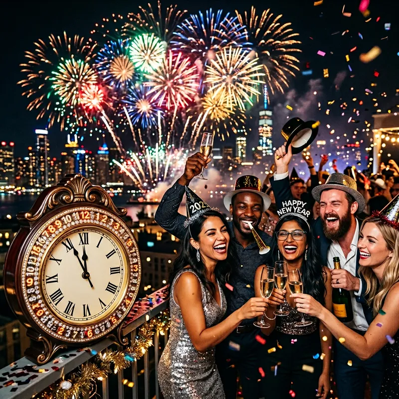 New Year's Eve Celebration with Sparkling Fireworks