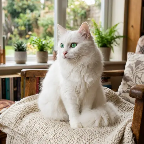 Enchanting White Cat with Green Eyes