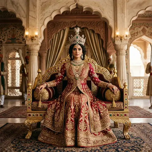 Elegant South Asian Woman in Traditional Mughal-era Attire