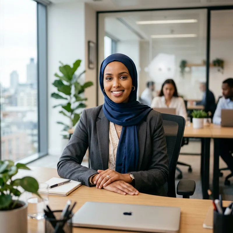 Elegant Hijab Model in Modern Office Portrait Elegant Hijab Model in Modern Office Portrait