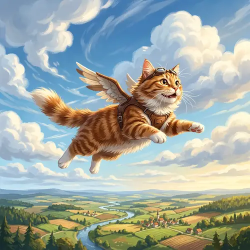 Flying House Cat: Whimsical Image of Surprising Feline Feat