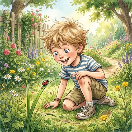Young Boy David Playing Joyfully in Garden