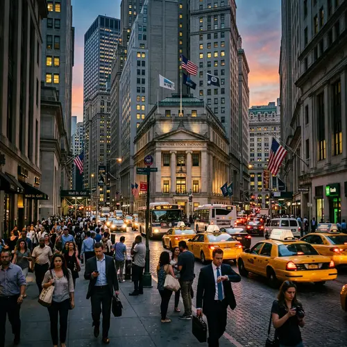 Bustling Wall Street Scene in New York City