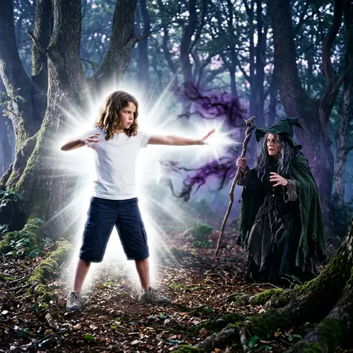 Young Girl Battling Witch - Radiant White Light, Dominance