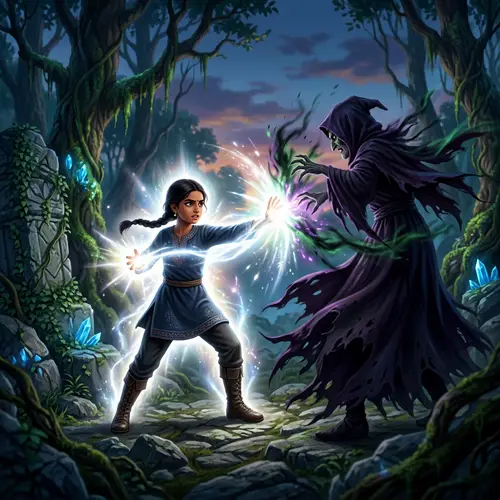 Courageous South Asian Girl Battles Witch in Divine White Light