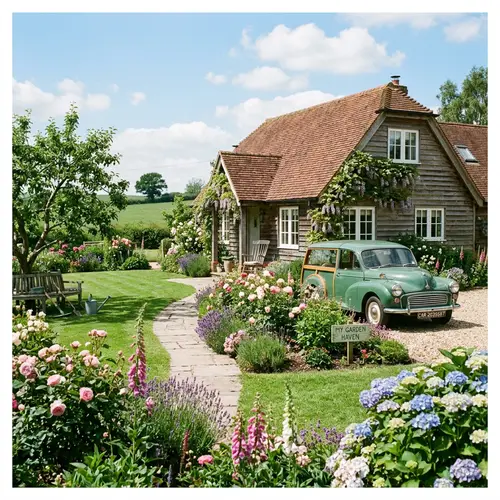 Beautiful Summer Garden with Cozy House
