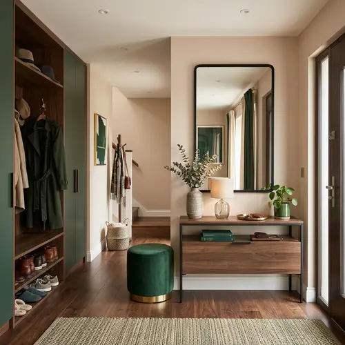 Contemporary Entrance Hall Design with Wardrobe, Mirror, and Console Table