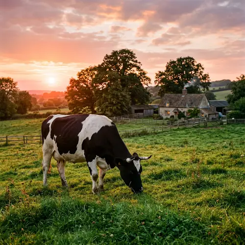Serene Cow Grazing at Golden Hour