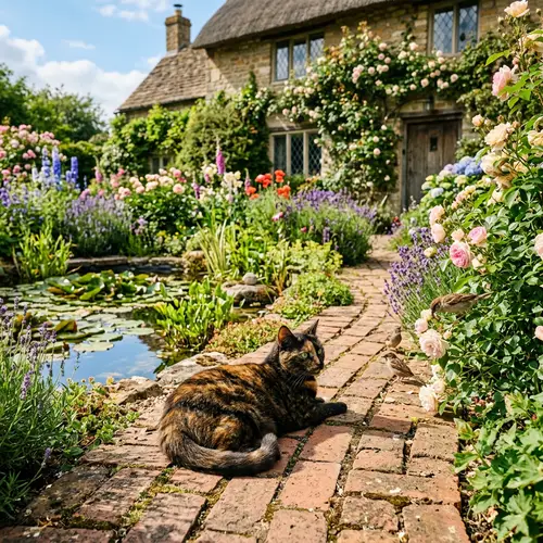 Charming Cat on a Sun-Warmed Garden Path