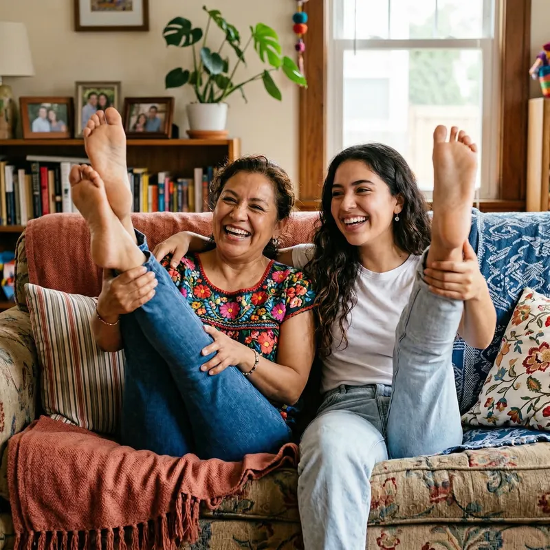 Joyful Moments: Hispanic Mom and Daughter Smiling Joyful Moments: Hispanic Mom and Daughter Smiling