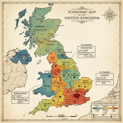 Detailed Economic Map of United Kingdom