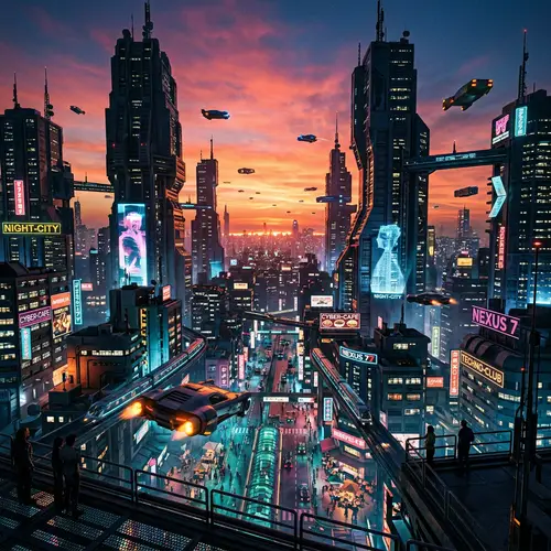 Futuristic Cityscape at Orange and Pink Sunset