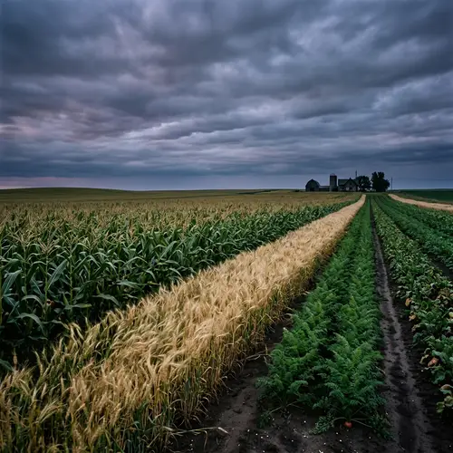 Dramatic Crops Landscape under Sunless Sky