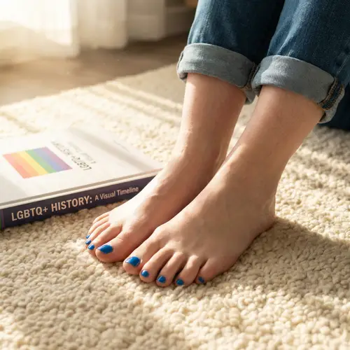 Clean and Well-Maintained Lesbian Redhead Feet on Plush Cream Carpet