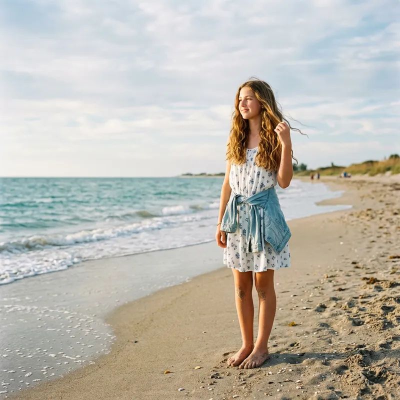 Barefoot Teen Girl Embracing Serene Beach Beauty Barefoot Teen Girl Embracing Serene Beach Beauty