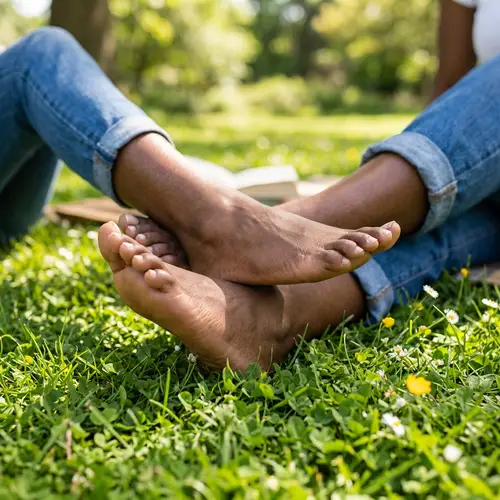 Young Black Woman Feet - Tranquil Outdoor Scene