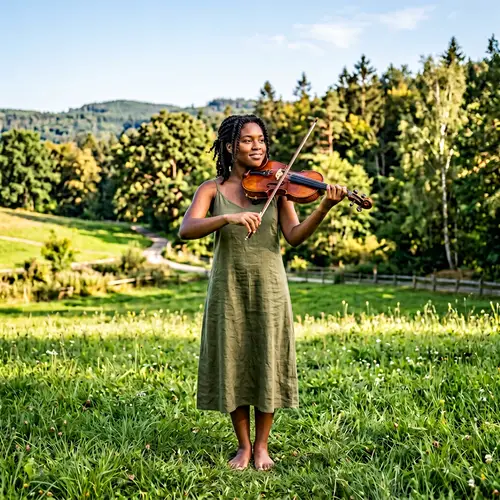 Young Black Woman Playing Violin in Nature
