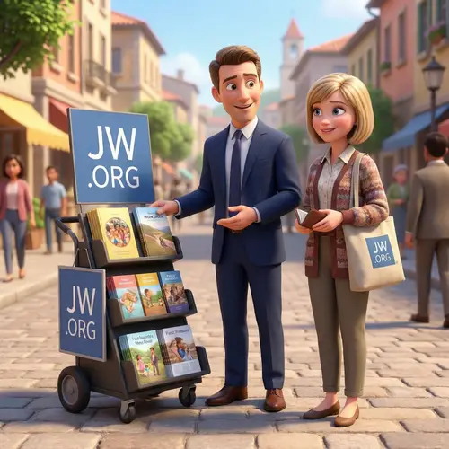 Pixar-Style Illustration of Jehovah's Witnesses