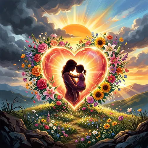 Parent's Love & Triumph: Mighty Heart and Blooming Flowers