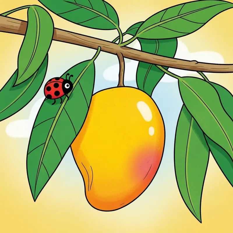Children's Illustration: Mango Hanging from a Branch