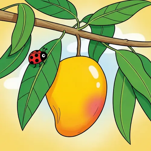 Children's Illustration: Mango Hanging from a Branch