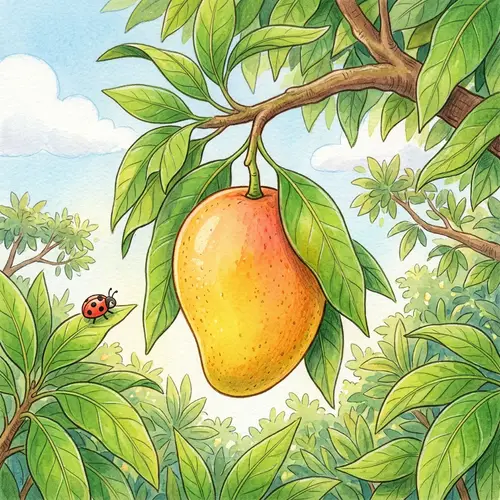 Children's Illustration: Mango Hanging from a Branch