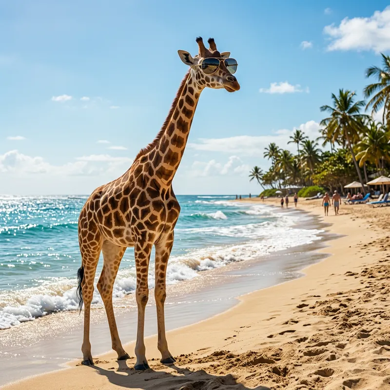 Cool Giraffe in Sunglasses at the Beach