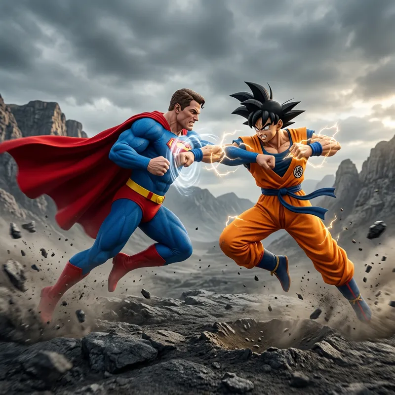 Super Man Battles Goku: Epic Clash of Immense Strength